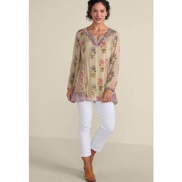 Soft Surroundings Serenata Tunic Top Blouse M Sheer Embroidered Boho Fairy Artsy - Picture 16 of 16